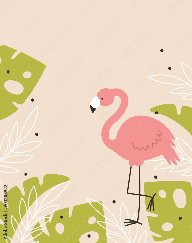 Tropical Pattern Card With Flamingo