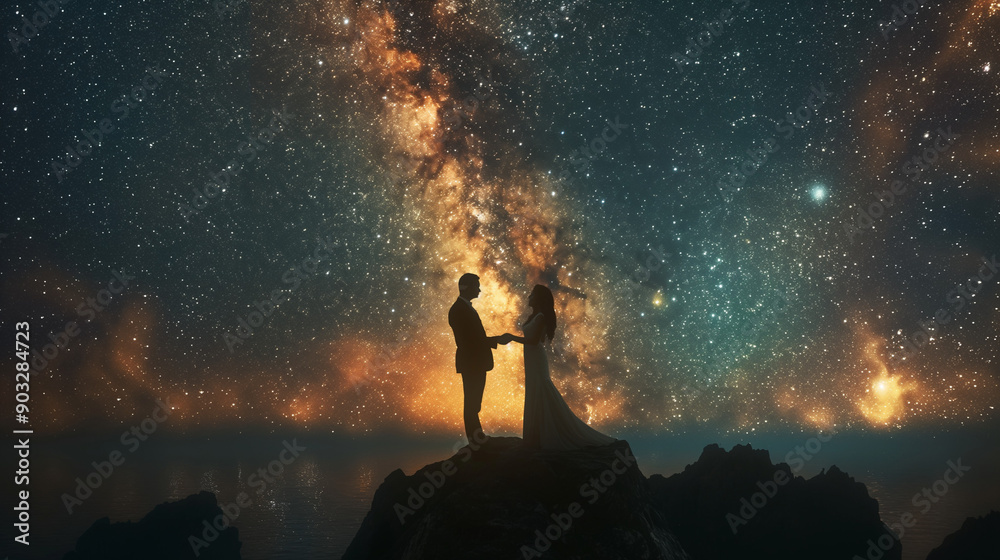Fototapeta premium 星空の下でプロポーズする男性