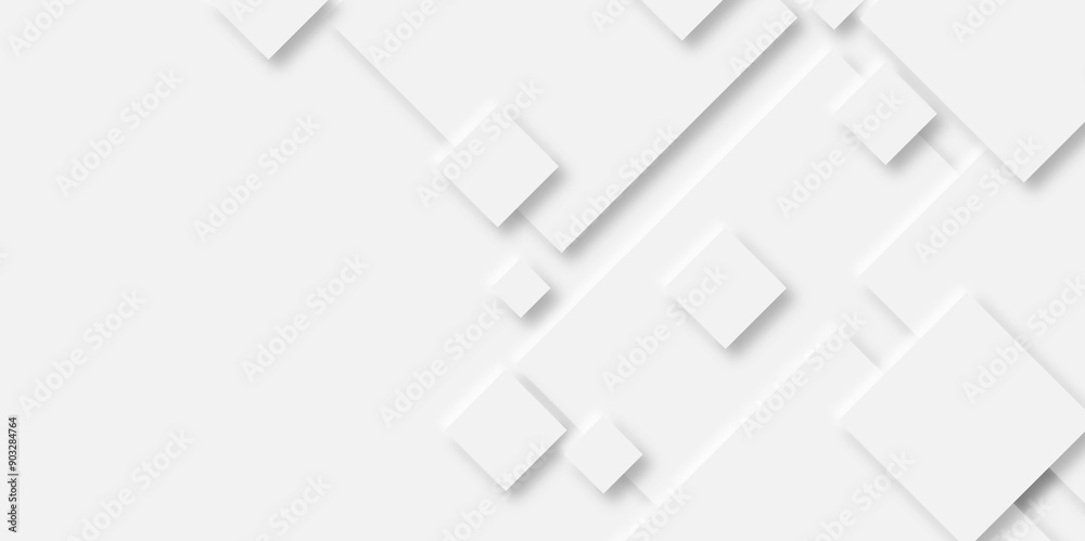 Fototapeta premium Abstract white rectangle shape geometric line background. abstract seamless modern white and gray color technology concept geometric rectangle vector background neomorphism style poster, banner design