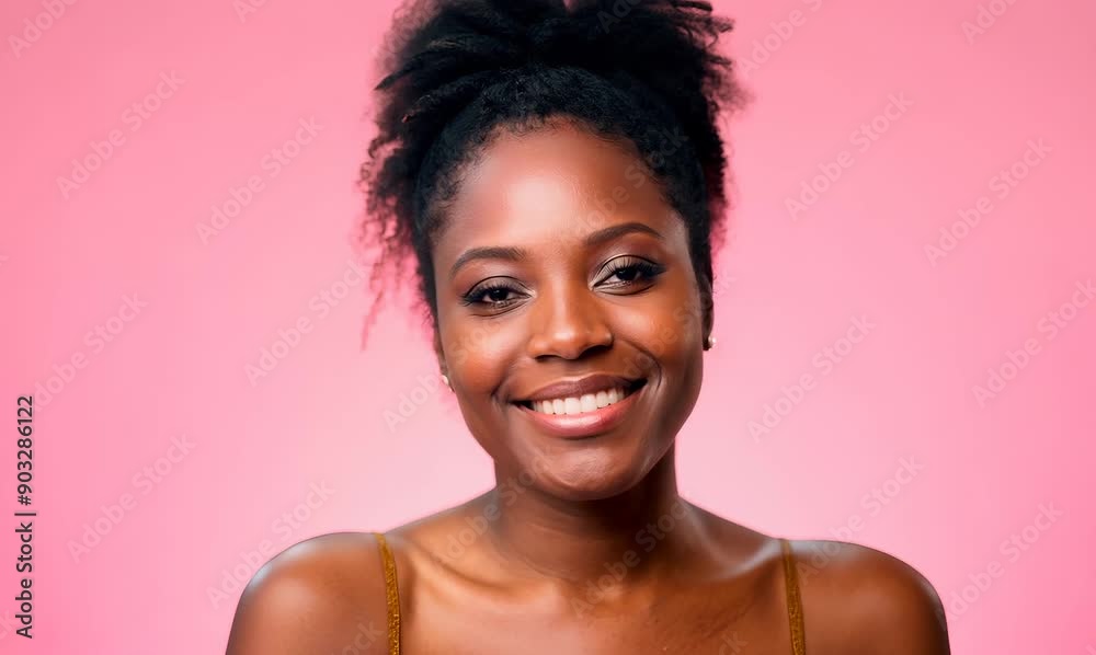 Portrait of a smiling african american woman looking at camera isolated over pink background Portrait of a smiling african american woman looking at camera isolated over pink background