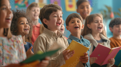 
Diverse Group of Children Singing in School Choir