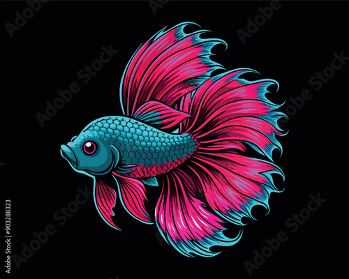 Drawn Betta Fish and Goldfish art and vector illustration
