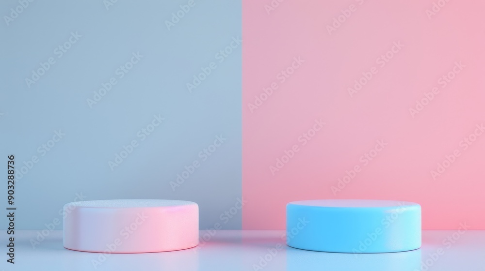 Abstract Minimalist Cylinders on a Blue and Pink Background Abstract Minimalist Cylinders on a Blue and Pink Background