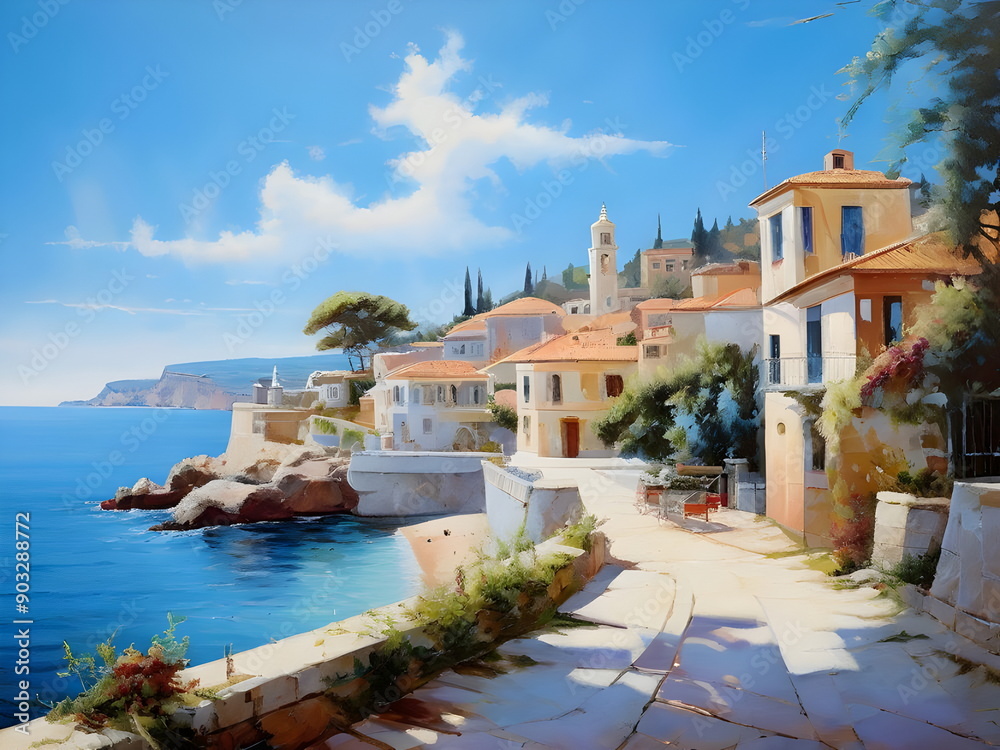 Fototapeta premium view of the town on beach