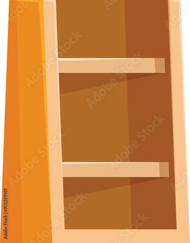 Empty wooden bookcase with two shelves standing against white background