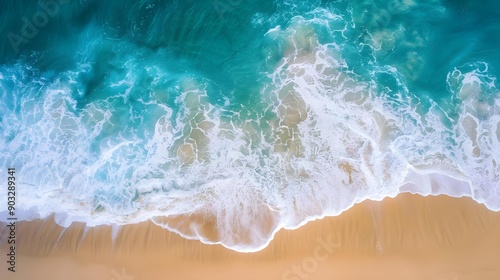 Fototapeta Naklejka Na Ścianę i Meble -  Aerial view of sandy beach and ocean with wave
