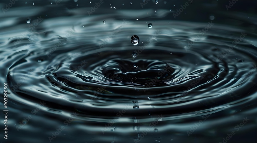 Close-up of a water droplet causing ripples Close-up of a water droplet causing ripples