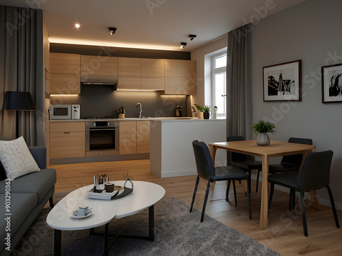 Interior Design for Apartment with Small Kitchen and Living Room