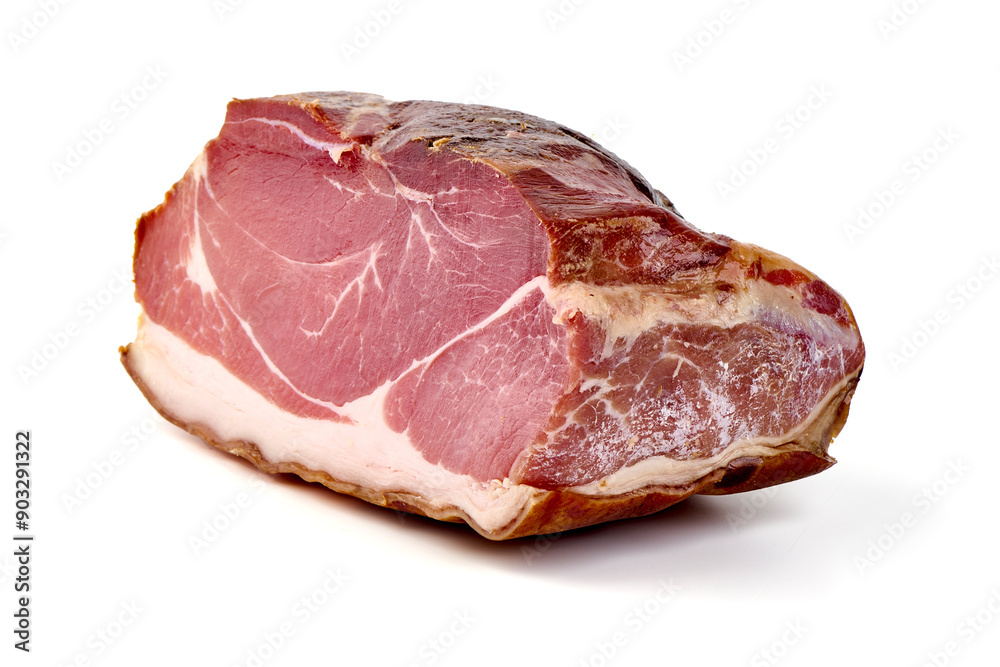 Italian prosciutto crudo or spanish jamon. Jerked meat, isolated on white background. High resolution image. Italian prosciutto crudo or spanish jamon. Jerked meat, isolated on white background. High resolution image.