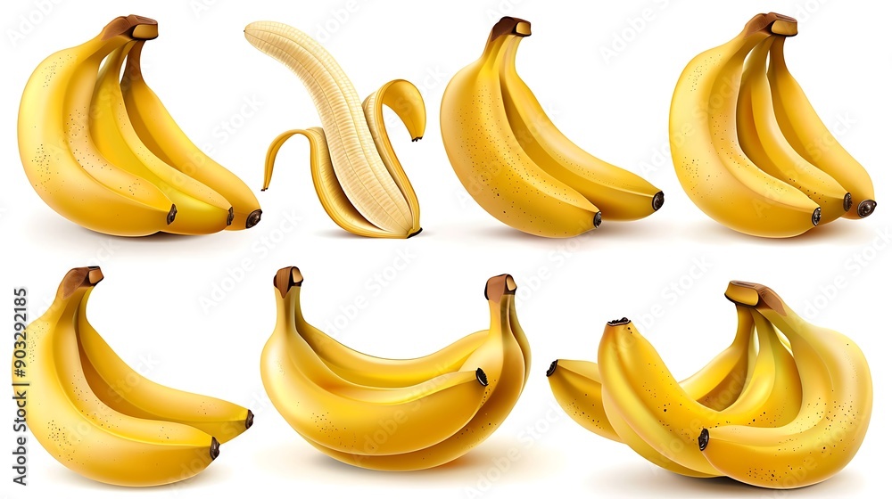 Collection of Ripe Yellow Bananas Collection of Ripe Yellow Bananas