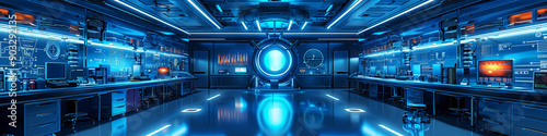 futuristic laboratory interior, science equipment in biology or chemistry lab.