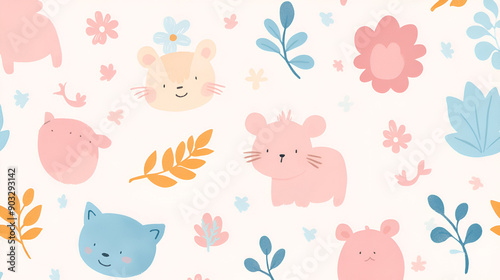 fondo de animales infantiles dibujos animados infantiles cuadro decorativo infantil animales y plantas para baby shower diseño de invitacion