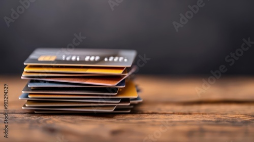 Stack of credit cards with high interest rates, symbolizing consumer debt photo