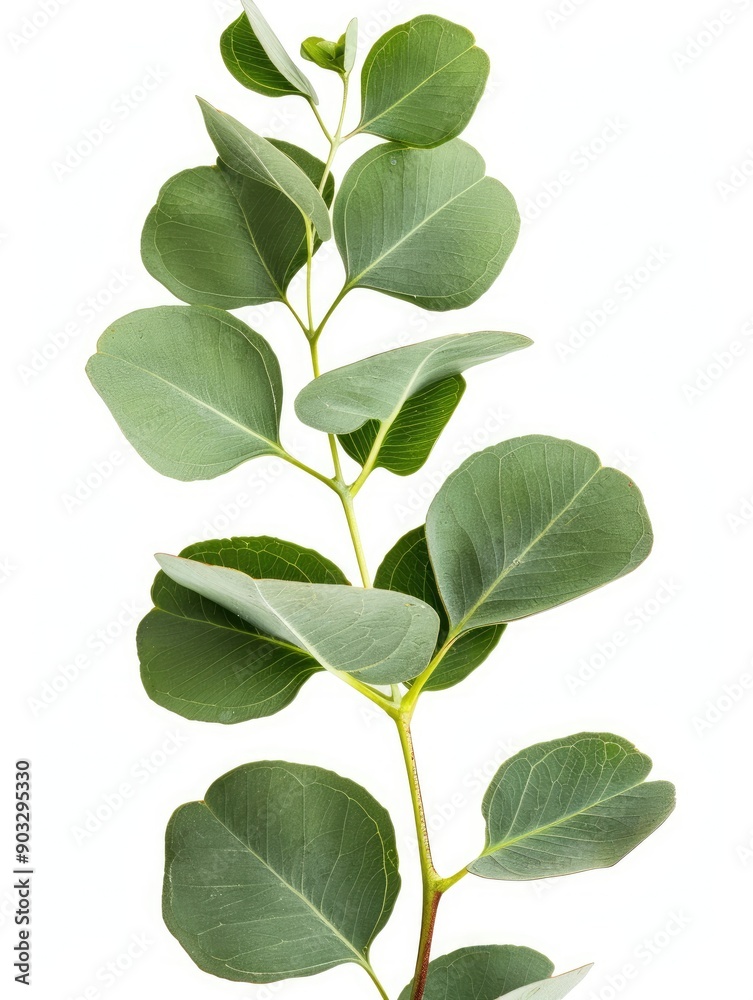 Fototapeta premium Fresh eucalyptus sprig cut out white background, ai
