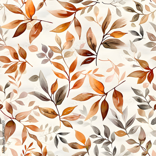 Watercolor Warm Earth Tone Leaves Seamless Wallpaper - Image 4 of 4 - 16.8MP - Created by AI photo