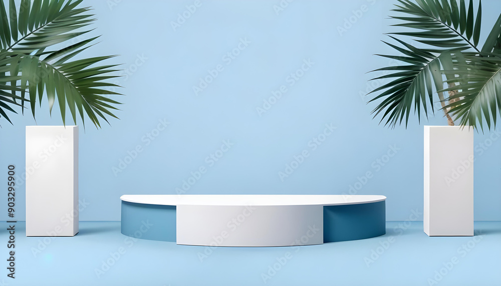 White blue podium sale promo discount leafs background 10