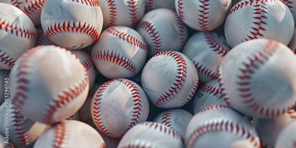 A pile of baseballs stacked on top of each other, great for sports or game-themed designs A pile of baseballs stacked on top of each other, great for sports or game-themed designs