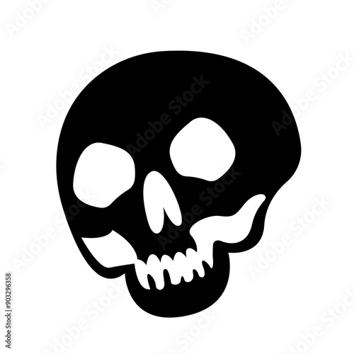 Black human skull silhouette vector illustration isolated on white background, cranium clip art, brainpan clipart image
