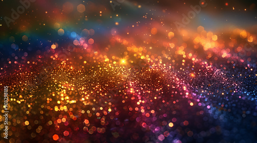 abstract Christmas golden rainbow bokeh background, filled with warm golden lights, with a dreamy appearance of glowing lights, an ethereal, magical, and serene mood for a holiday theme