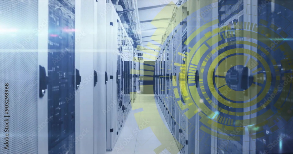 Obraz premium Image of scope and data processing over computer servers