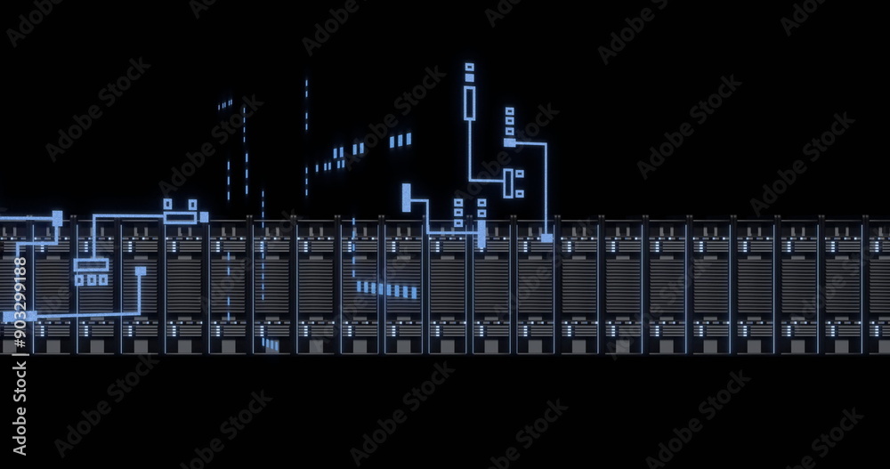 Obraz premium Image of digital data processing and circuit board over computer servers