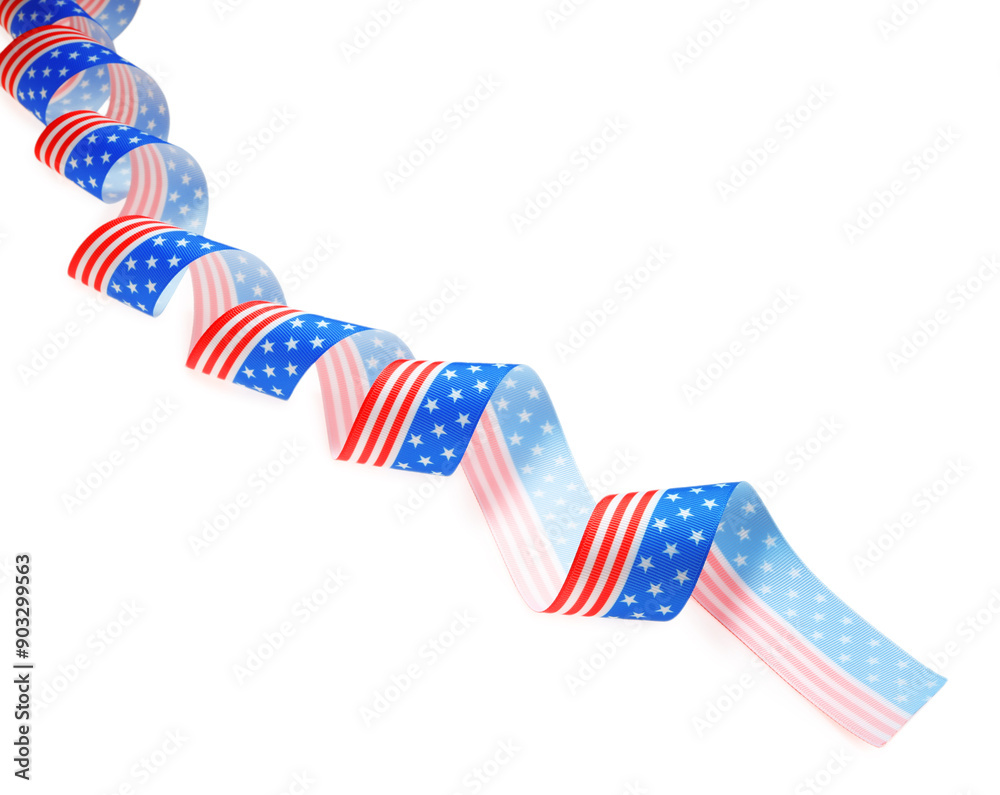 Fototapeta premium Ribbon with American flag pattern isolated on white