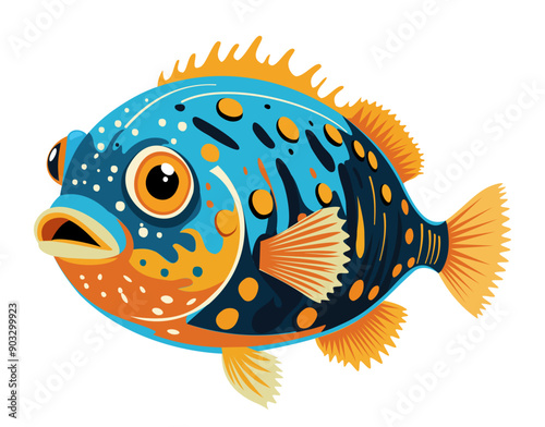 Bright puffer fish. Vector isolated illustration
