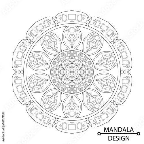 Device mandala coloring book page