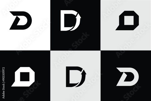letter D with arrow icon logo vector design template concept, creative letter D logo design template