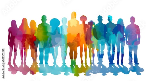Colorful silhouettes of diverse and multicultural group