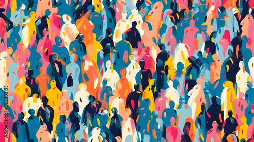 Colorful silhouette crowd abstract art