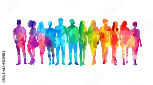 Colorful silhouettes of diverse and multicultural people