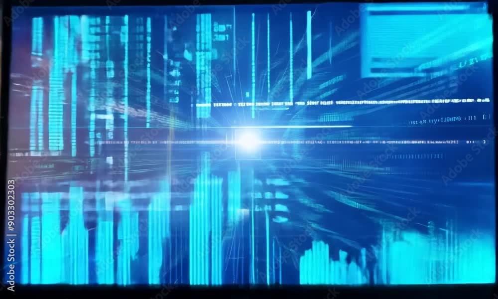 Computer Screen with a Blue and Green Digital World on It