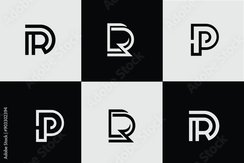  initials P abstract square line vector logo design, PF logo monogram initials letter concept