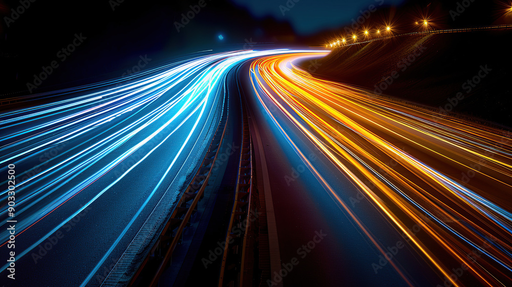 Obraz premium A highway at night with long exposure lights