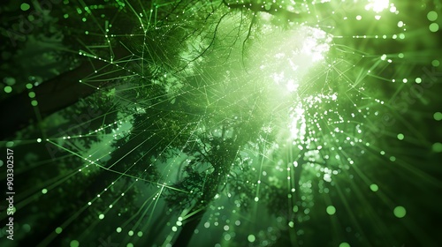 Futuristic digital forest concept with green trees