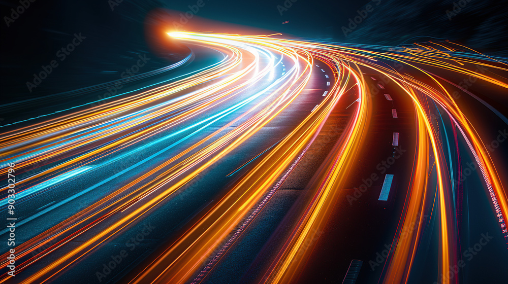 A highway at night with long exposure lights A highway at night with long exposure lights