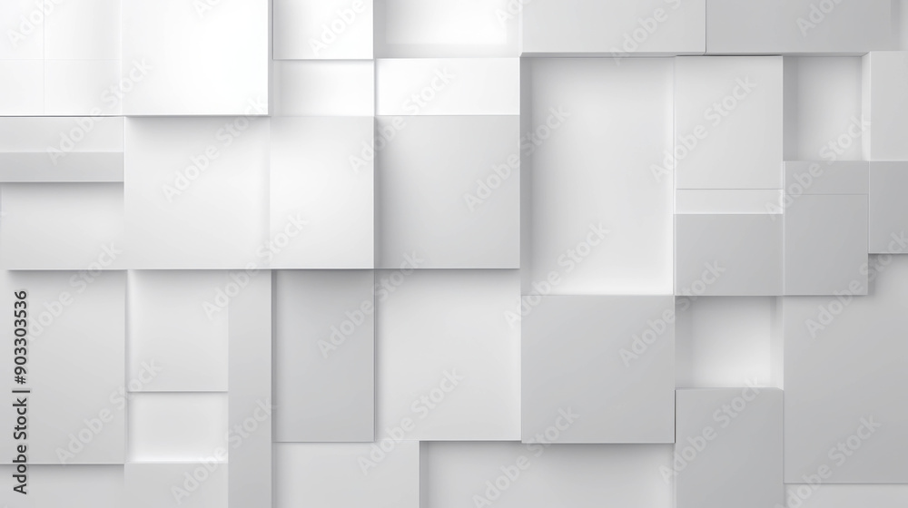 White Wall with Overlapping Three-Dimensional Blocks Resembling Minimalist Art Style White Wall with Overlapping Three-Dimensional Blocks Resembling Minimalist Art Style
