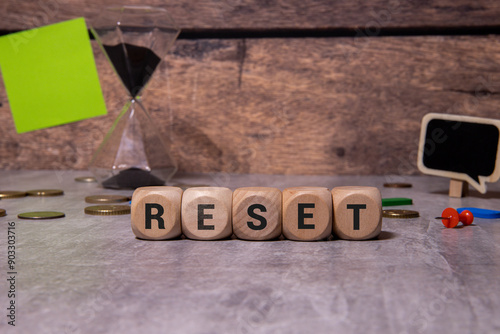 Wooden Blocks with the text: Reset photo