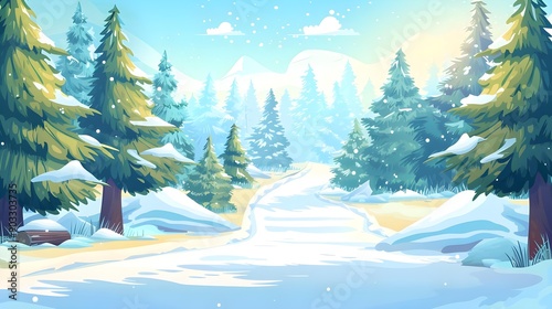 Winter landscape seamless forest background