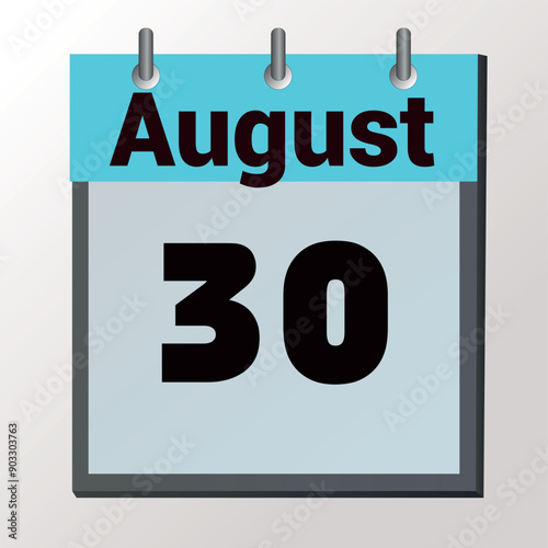 vector calendar page with date August 30, light colors