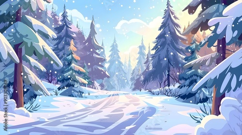 Winter landscape seamless forest background