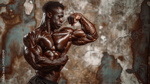 A bodybuilder posing with flexed triceps, highlighting the muscle definition and vascularity photo