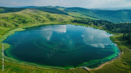 Saint Ana volcanic lake in Tusnad Romania, ai © ImronDesign