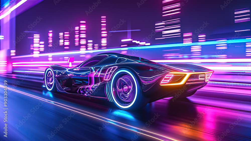 A futuristic electric car with neon lights