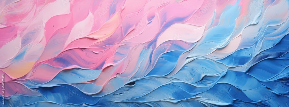A Vivid Dance of Blues and Pinks in an Abstract Canvas Capturing Emotional Waves