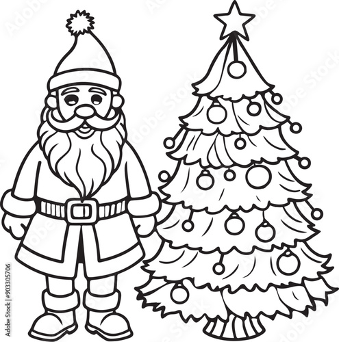 hand drawing Christmas tree and santa claus