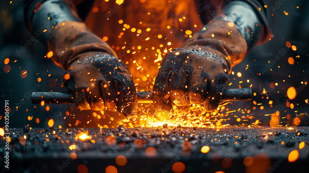 Close-Up of Blacksmith Hammering Hot Iron with Sparks Flying Close-Up of Blacksmith Hammering Hot Iron with Sparks Flying