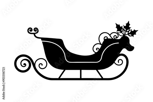 
Santa Claus sleigh icon. Christmas sleigh silhouette. Winter holiday sleigh
