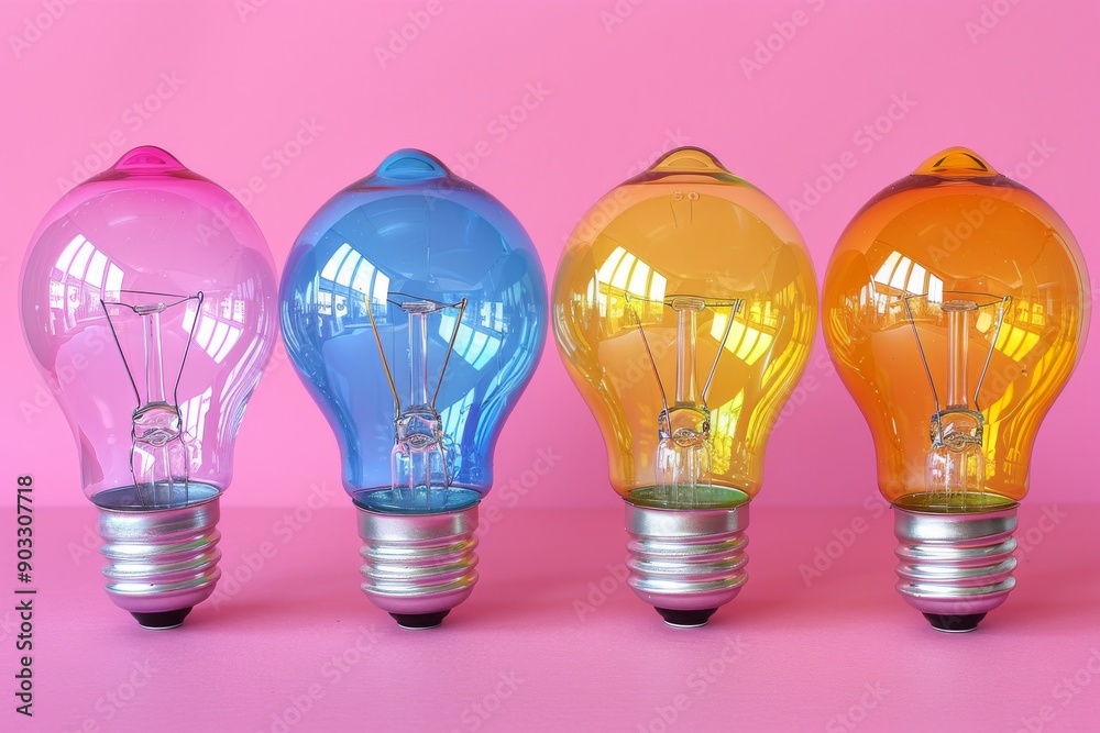Colorful brain light bulbs on a pink background symbolizing creativity innovative ideas and modern design in a vibrant artistic setting. Colorful brain light bulbs on a pink background symbolizing creativity innovative ideas and modern design in a vibrant artistic setting.